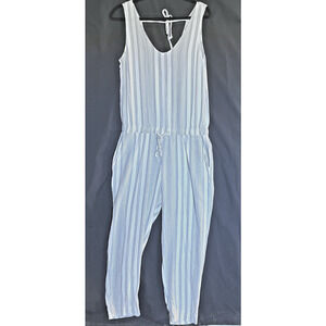 Cloth & Stone Womens Jumpsuit Romper Linen Striped Gray Ankle Beachy Resort SZ S
